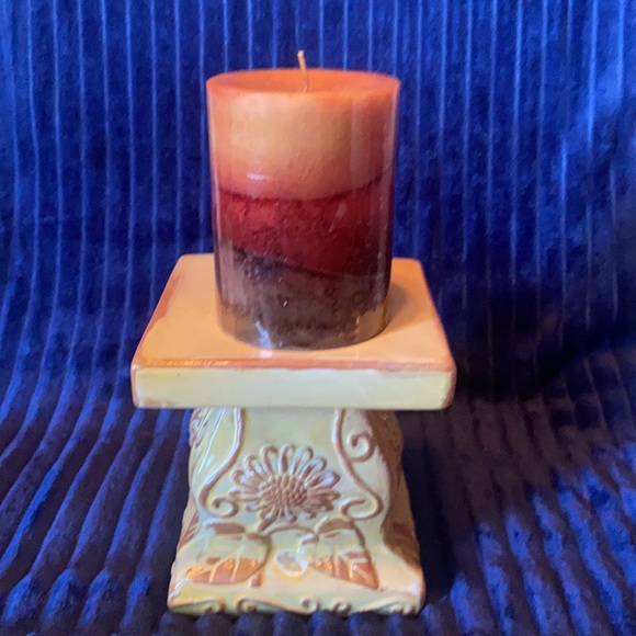 Rustic Sunflower Ceramic/Terra Cotta Candle Pillars-set of 2 - Picture 2 of 11